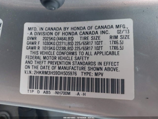 Продажа на аукционе авто 2013 Honda Cr-v Ex, vin: 2HKRM3H59DH505976, номер лота: 46318583