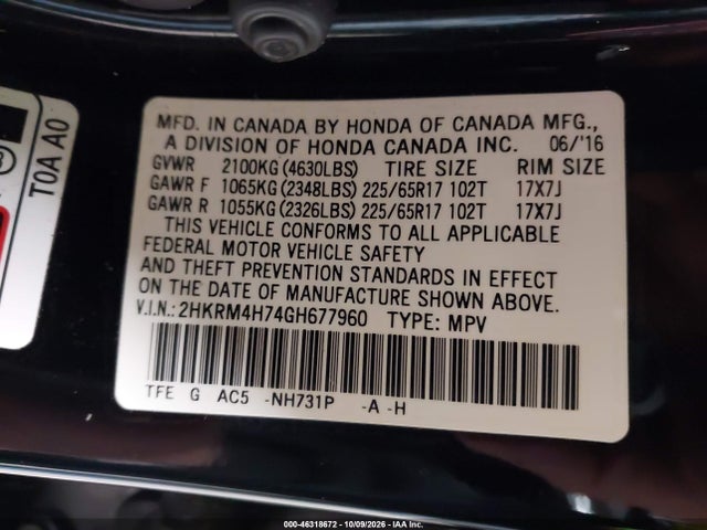 Продажа на аукционе авто 2016 Honda Cr-v Ex-l, vin: 2HKRM4H74GH677960, номер лота: 46318672