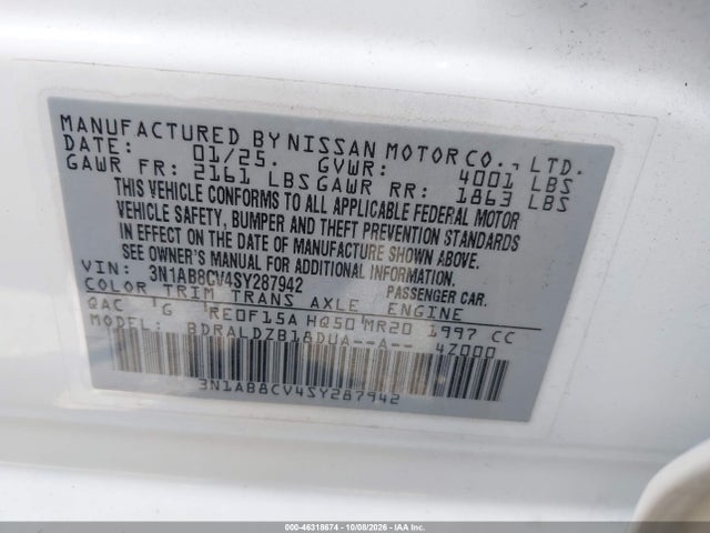 Продажа на аукционе авто 2025 Nissan Sentra Sv, vin: 3N1AB8CV4SY287942, номер лота: 46318674
