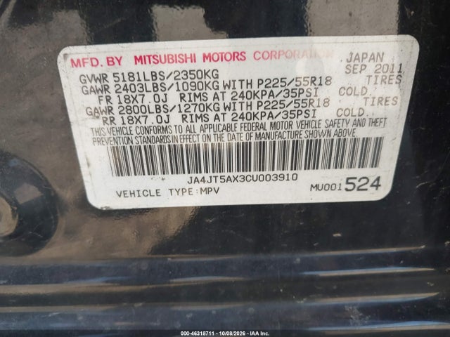 Продаж на аукціоні авто 2012 Mitsubishi Outlander Gt, vin: JA4JT5AX3CU003910, номер лоту: 46318711