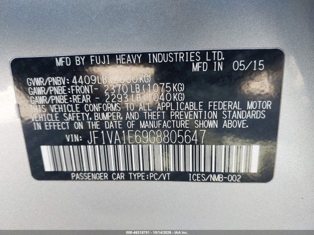 Subaru Wrx Premium 2016 JF1VA1E69G8805647 Image 9