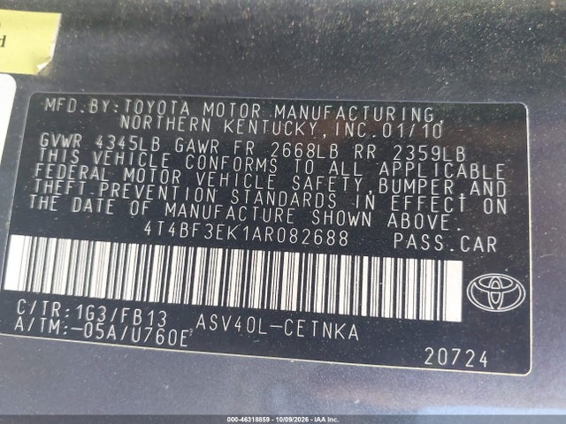 Aukcja sprzedaży 2010 Toyota Camry Le, vin: 4T4BF3EK1AR082688, numer aukcji: 46318859