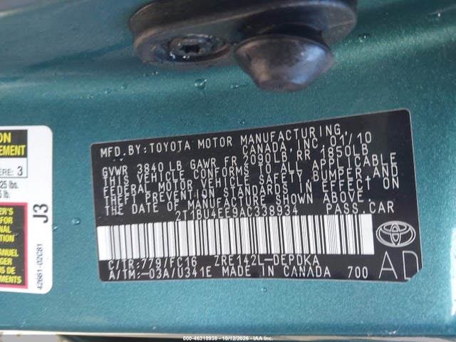 Продаж на аукціоні авто 2010 Toyota Corolla Le, vin: 2T1BU4EE9AC338934, номер лоту: 46318938