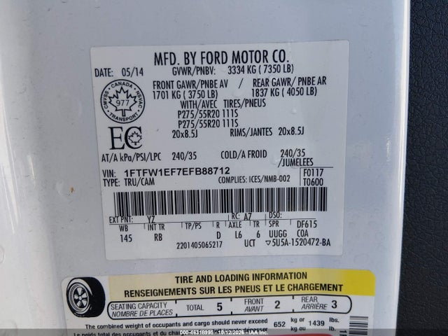 Продажа на аукционе авто 2014 Ford F-150 Fx4, vin: 1FTFW1EF7EFB88712, номер лота: 46318995