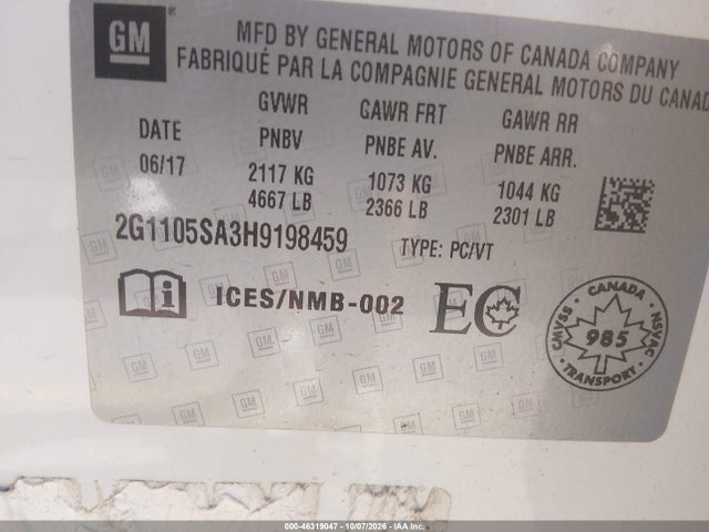 Aukcja sprzedaży 2017 Chevrolet Impala 1lt, vin: 2G1105SA3H9198459, numer aukcji: 46319047