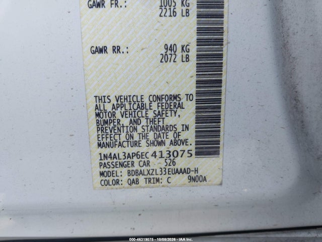 46319075 :رقم المزاد ، 1N4AL3AP6EC413075 vin ، 2014 Nissan Altima 2.5 Sl مزاد بيع