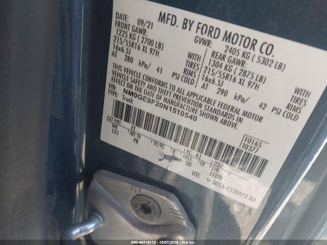 Продаж на аукціоні авто 2022 Ford Transit Connect Xlt Passenger, vin: NM0GE9F20N1510540, номер лоту: 46319113