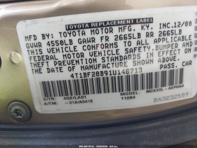 Продаж на аукціоні авто 2001 Toyota Avalon Xls, vin: 4T1BF28B91U148713, номер лоту: 46319133