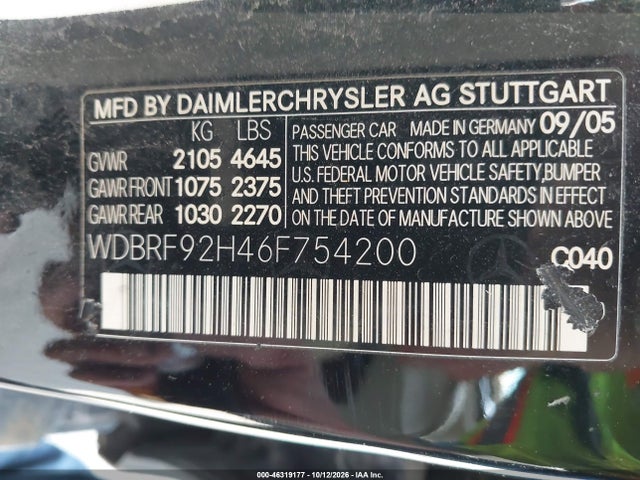2006 Mercedes-benz C 280 Luxury 4matic მანქანა იყიდება აუქციონზე, vin: WDBRF92H46F754200, აუქციონის ნომერი: 46319177