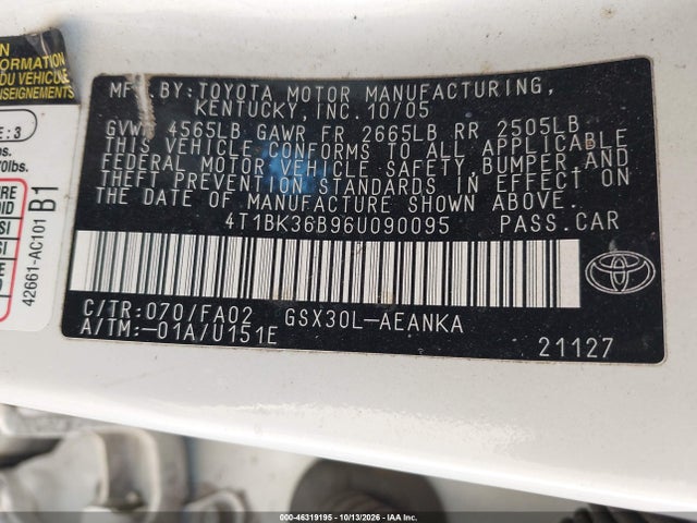 Продажа на аукционе авто 2006 Toyota Avalon Xl, vin: 4T1BK36B96U090095, номер лота: 46319195