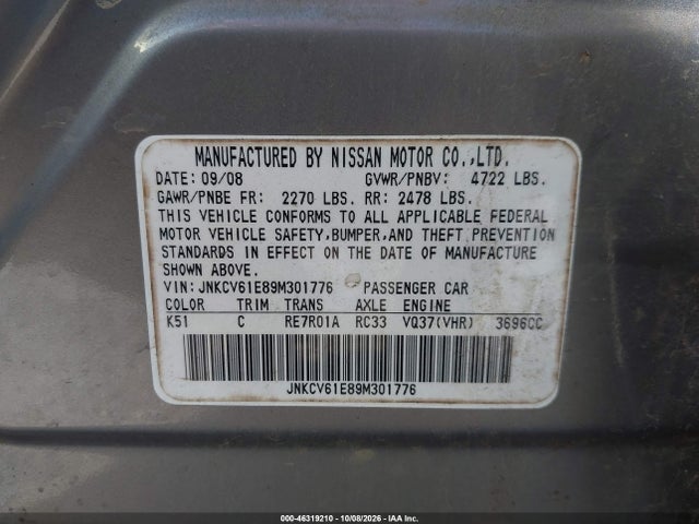 Продаж на аукціоні авто 2009 Infiniti G37 Journey, vin: JNKCV61E89M301776, номер лоту: 46319210