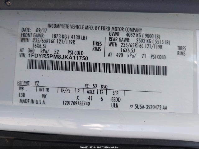 Aukcja sprzedaży 2018 Ford Transit-250 Cutaway, vin: 1FDYR5PM8JKA11750, numer aukcji: 46319233