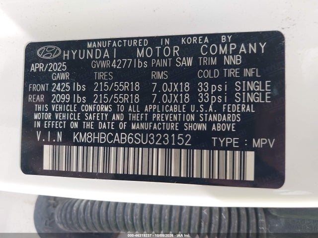 Aukcja sprzedaży 2025 Hyundai Kona Sel, vin: KM8HBCAB6SU323152, numer aukcji: 46319237