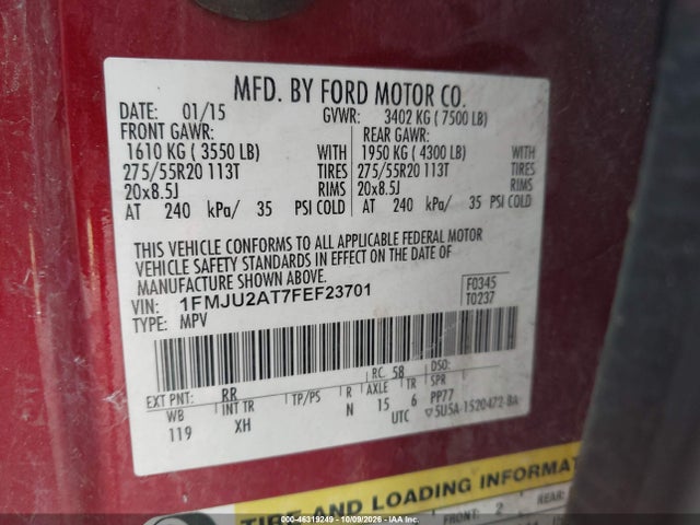 Ford Expedition Limited 2015 1FMJU2AT7FEF23701 Image 9