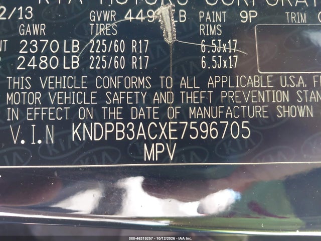 2014 Kia Sportage Lx მანქანა იყიდება აუქციონზე, vin: KNDPB3ACXE7596705, აუქციონის ნომერი: 46319257