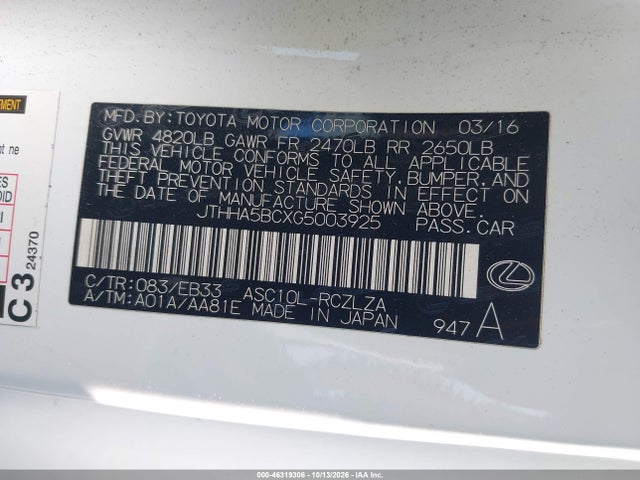 Продаж на аукціоні авто 2016 Lexus Rc 200t, vin: JTHHA5BCXG5003925, номер лоту: 46319306