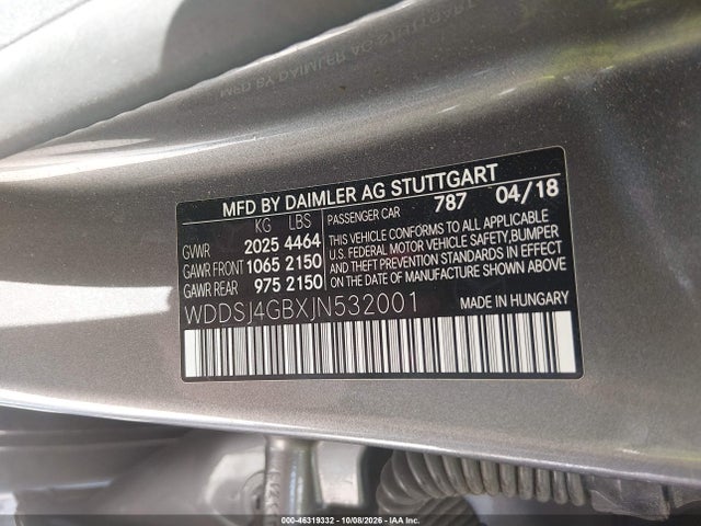 46319332 :رقم المزاد ، WDDSJ4GBXJN532001 vin ، 2018 Mercedes-benz Cla 250 4matic مزاد بيع