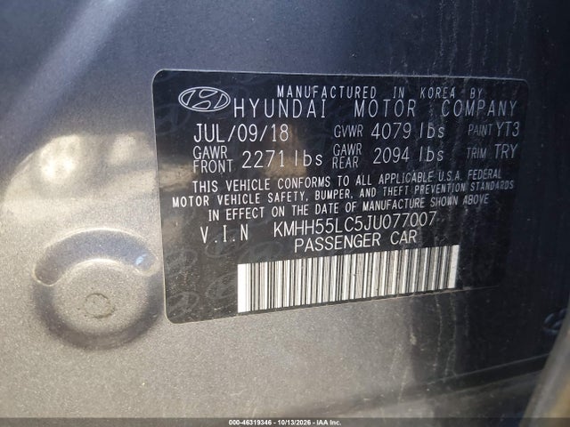 Продажа на аукционе авто 2018 Hyundai Elantra Gt Sport, vin: KMHH55LC5JU077007, номер лота: 46319346