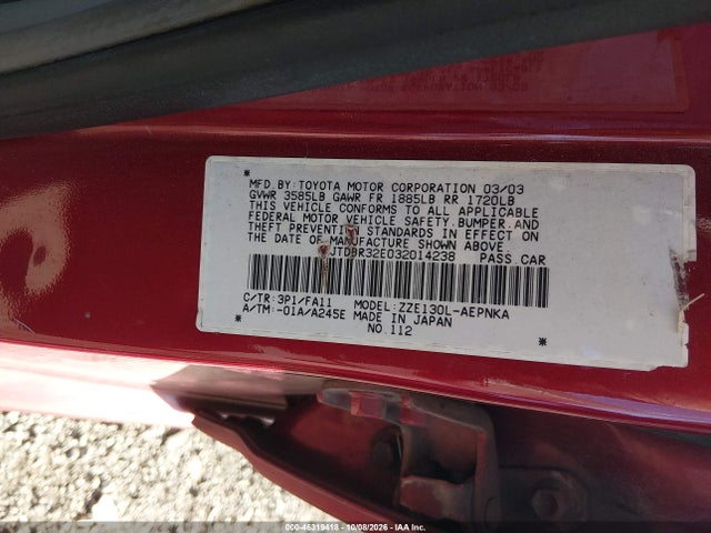 Продажа на аукционе авто 2003 Toyota Corolla Le, vin: JTDBR32E032014238, номер лота: 46319418
