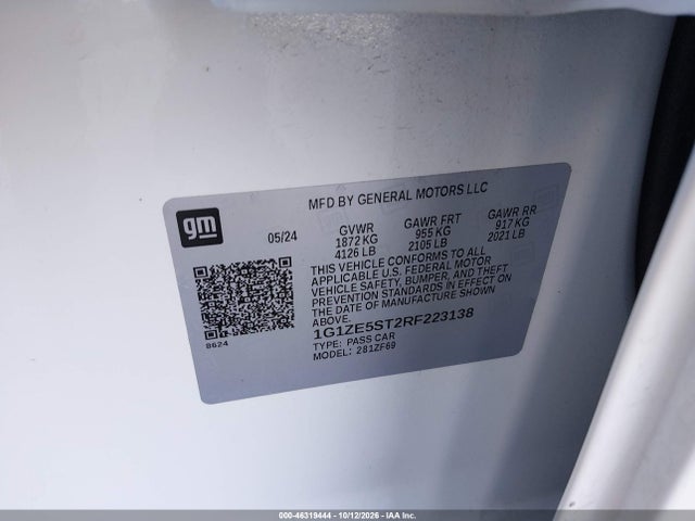 46319444 :رقم المزاد ، 1G1ZE5ST2RF223138 vin ، 2024 Chevrolet Malibu Fwd 2lt مزاد بيع