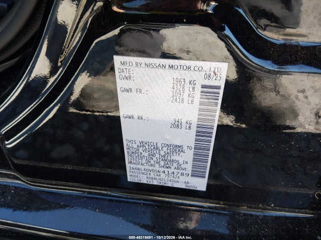 Продаж на аукціоні авто 2025 Nissan Altima Sv Fwd, vin: 1N4BL4DV0SN414789, номер лоту: 46319491