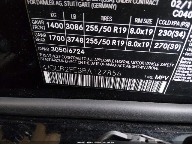 Aukcja sprzedaży 2011 Mercedes-benz R 350 Bluetec 4matic, vin: 4JGCB2FE3BA127856, numer aukcji: 46319560