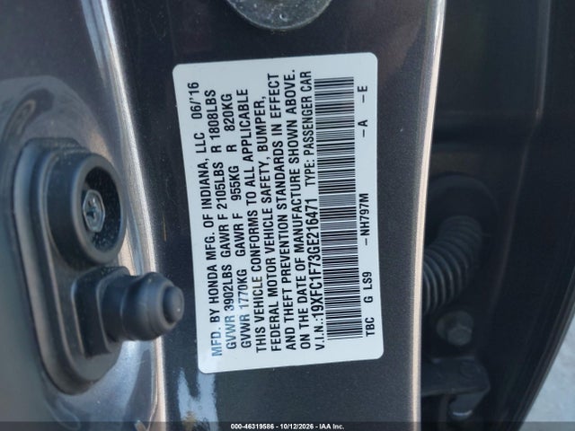 Aukcja sprzedaży 2016 Honda Civic Ex-l, vin: 19XFC1F73GE216471, numer aukcji: 46319586