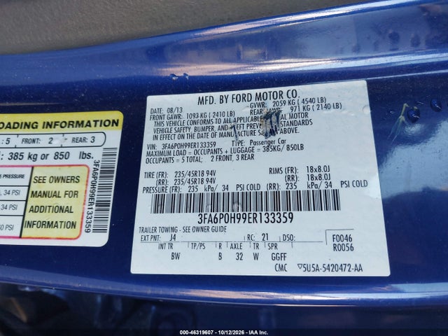 Aukcja sprzedaży 2014 Ford Fusion Se, vin: 3FA6P0H99ER133359, numer aukcji: 46319607