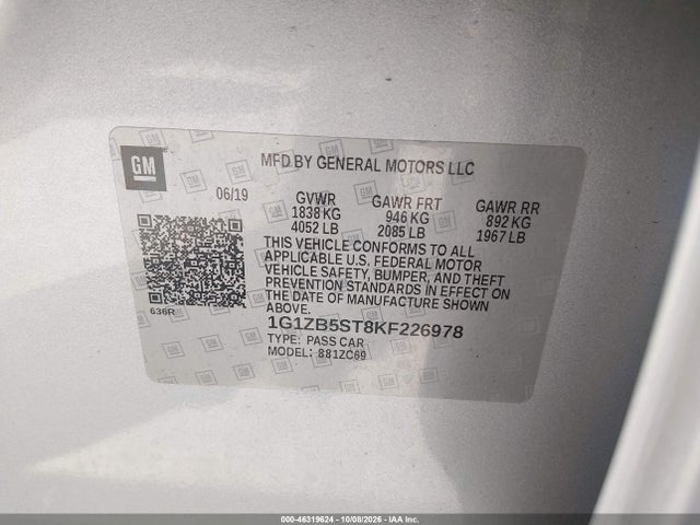 Продажа на аукционе авто 2019 Chevrolet Malibu 1ls, vin: 1G1ZB5ST8KF226978, номер лота: 46319624