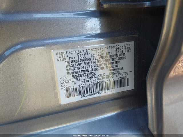 Продаж на аукціоні авто 2025 Nissan Sentra S, vin: 3N1AB8BV9SY363365, номер лоту: 46319639