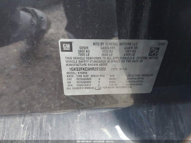 1GKS2FKC9HR201260 GMC Yukon Xl Sle