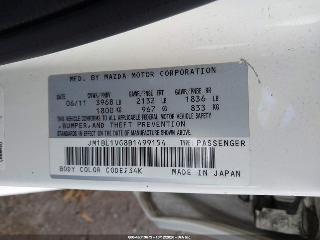 Aukcja sprzedaży 2011 Mazda Mazda3 I Touring, vin: JM1BL1VG8B1499154, numer aukcji: 46319679