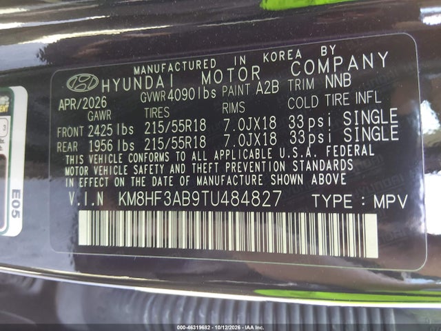 Продаж на аукціоні авто 2026 Hyundai Kona Sel Sport, vin: KM8HF3AB9TU484827, номер лоту: 46319682
