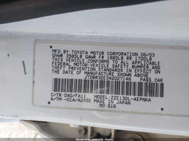 Продаж на аукціоні авто 2004 Toyota Corolla Le, vin: JTDBR32E342027146, номер лоту: 46319748