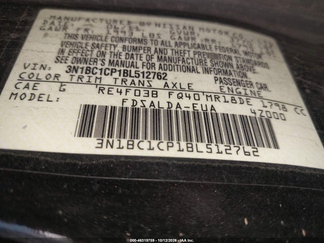 Продаж на аукціоні авто 2011 Nissan Versa 1.8s, vin: 3N1BC1CP1BL512762, номер лоту: 46319759