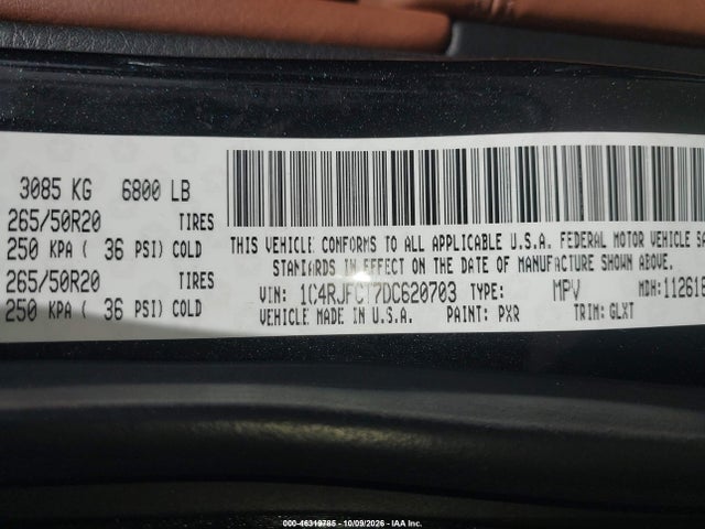 46319785 :رقم المزاد ، 1C4RJFCT7DC620703 vin ، 2013 Jeep Grand Cherokee Overland مزاد بيع