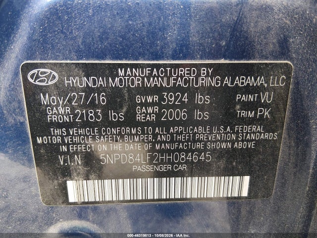 2017 Hyundai Elantra Se მანქანა იყიდება აუქციონზე, vin: 5NPD84LF2HH084645, აუქციონის ნომერი: 46319813