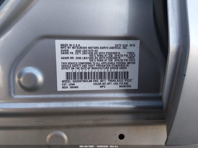 Продаж на аукціоні авто 2015 Mitsubishi Outlander Sport Es, vin: 4A4AP3AU4FE004317, номер лоту: 46319867