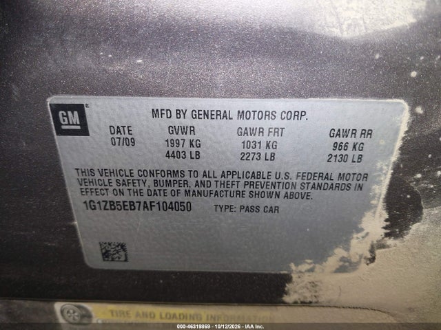 46319869 :رقم المزاد ، 1G1ZB5EB7AF104050 vin ، 2010 Chevrolet Malibu Ls مزاد بيع