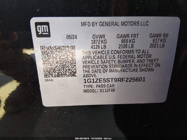 Продаж на аукціоні авто 2024 Chevrolet Malibu Fwd 2lt, vin: 1G1ZE5ST9RF225601, номер лоту: 46319879