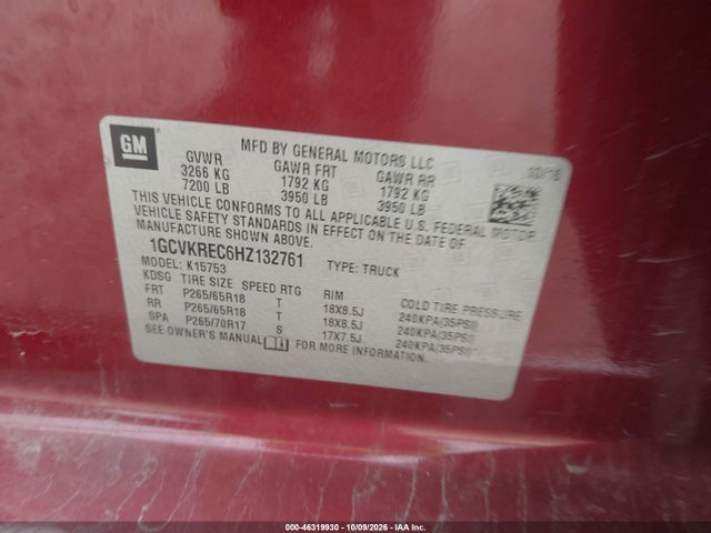 Продаж на аукціоні авто 2017 Chevrolet Silverado 1500 1lt, vin: 1GCVKREC6HZ132761, номер лоту: 46319930