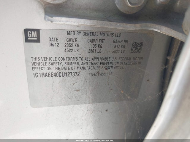 46320022 :رقم المزاد ، 1G1RA6E40CU127372 vin ، 2012 Chevrolet Volt مزاد بيع