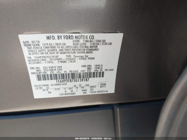 Aukcja sprzedaży 2014 Ford Taurus Limited, vin: 1FAHP2F87EG159187, numer aukcji: 46320076