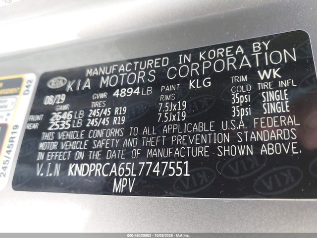 2020 Kia Sportage Sx Turbo მანქანა იყიდება აუქციონზე, vin: KNDPRCA65L7747551, აუქციონის ნომერი: 46320083