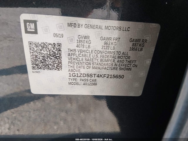 46320159 :رقم المزاد ، 1G1ZD5ST4KF215650 vin ، 2019 Chevrolet Malibu Lt مزاد بيع