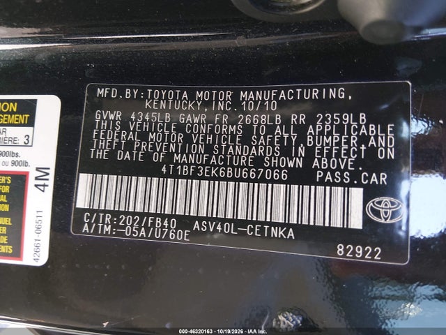 Aukcja sprzedaży 2011 Toyota Camry, vin: 4T1BF3EK6BU667066, numer aukcji: 46320163