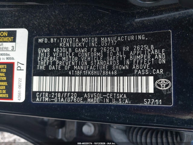 Aukcja sprzedaży 2017 Toyota Camry Se, vin: 4T1BF1FK6HU788448, numer aukcji: 46320174