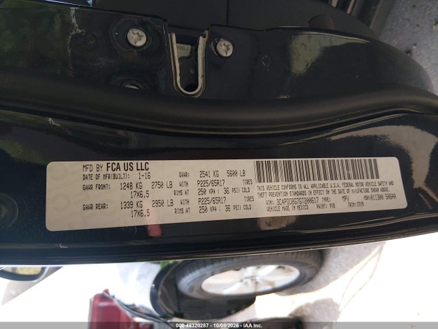 2016 Dodge Journey Sxt მანქანა იყიდება აუქციონზე, vin: 3C4PDDBG7GT200617, აუქციონის ნომერი: 46320287