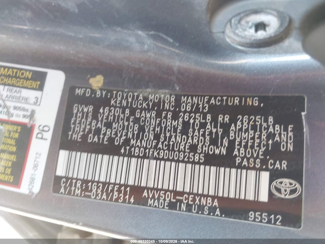 Aukcja sprzedaży 2013 Toyota Camry Hybrid Le, vin: 4T1BD1FK9DU092585, numer aukcji: 46320345