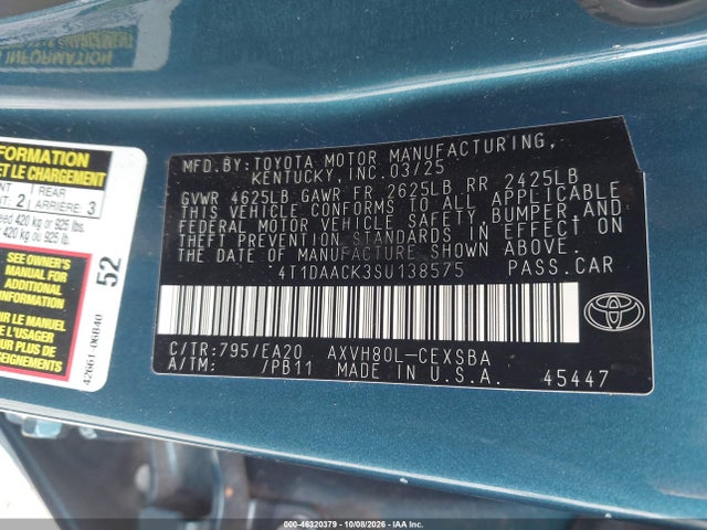Продажа на аукционе авто 2025 Toyota Camry Se, vin: 4T1DAACK3SU138575, номер лота: 46320379